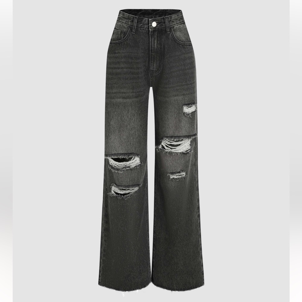 Cider High Waist Ripped Straight Leg Jeans
